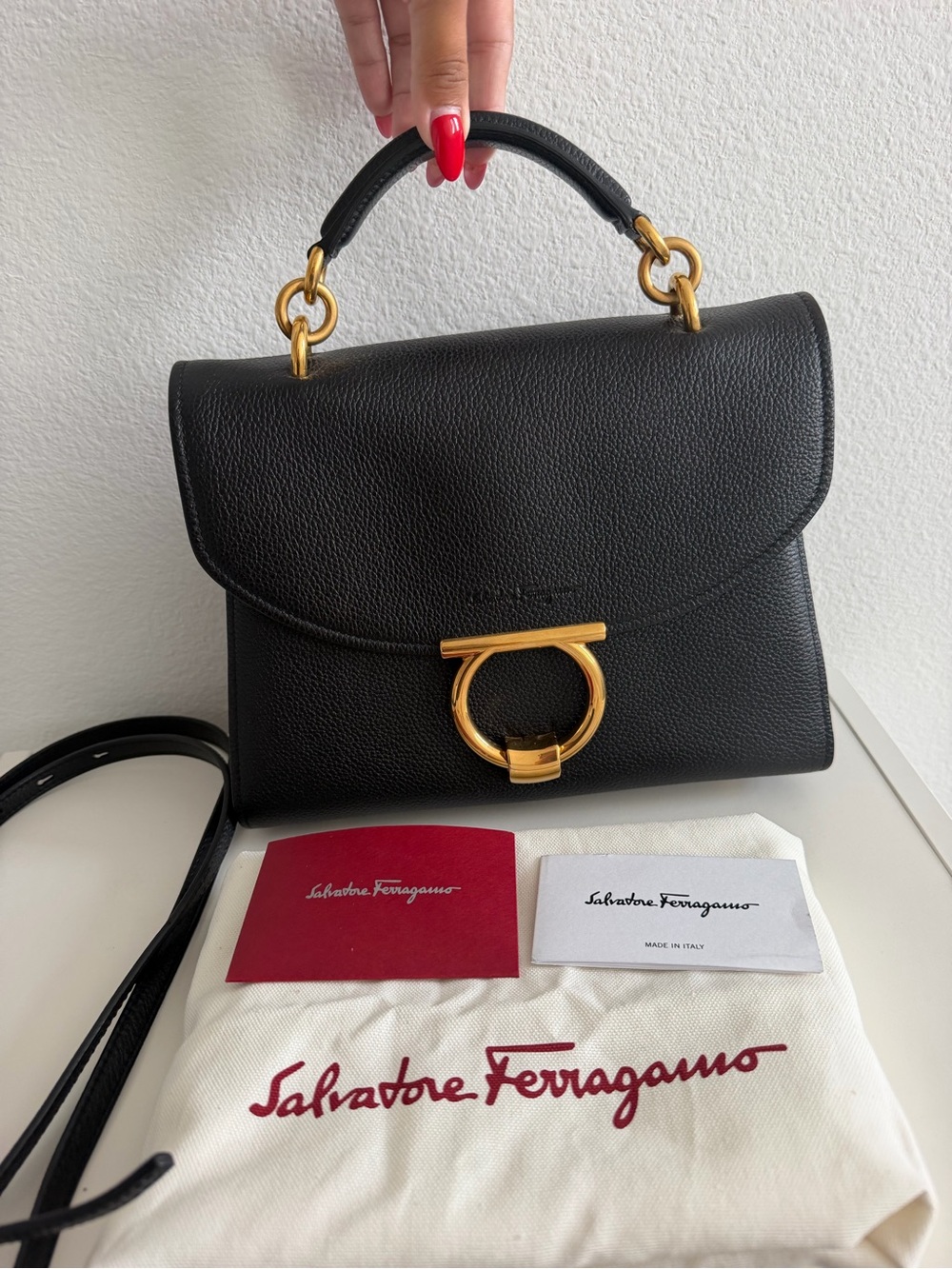 Salvatore Ferragamo Black Gancini Top Handle Handbag